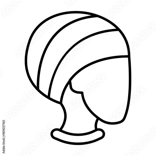 Towel on woman head thin line icon, spa salon concept. Vector graphics. Head with shawl after hair washing, bath time sign on white background, style icon mobile or web design.