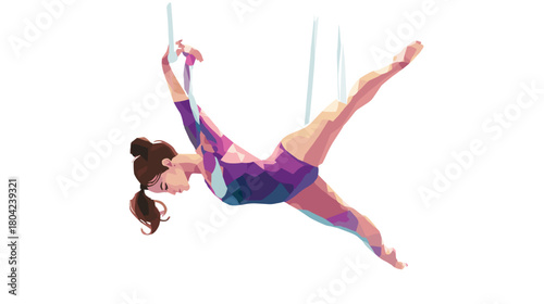 Colorful Athletic Woman Performing Handstand Pose in Dynamic Yoga Practice on White Background