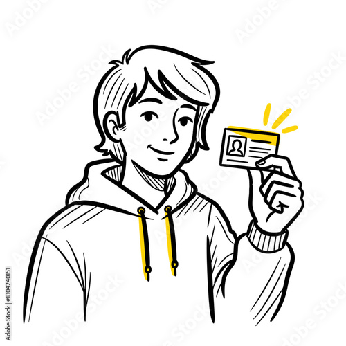 Young man holding student ID card for College Admissions concept  