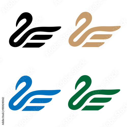 Minimalist Swan Logo Variations – Elegant Winged Icons in 4 Color Styles