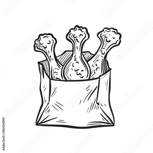 hand drawn vector illustration of chicken legs nuggets fast food 