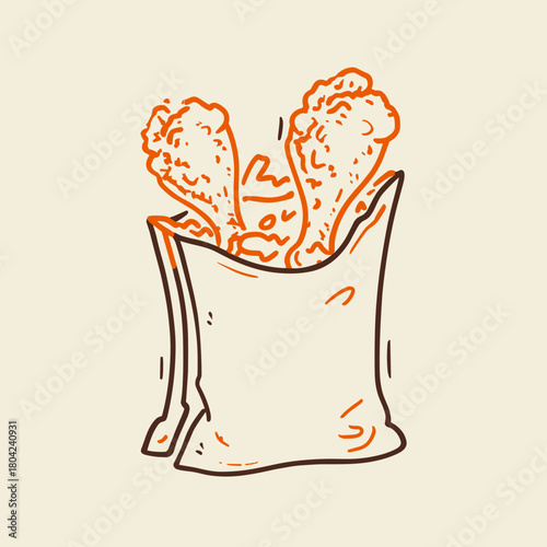 hand drawn vector illustration of chicken legs nuggets fast food 