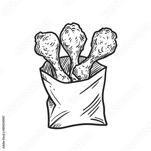 hand drawn vector illustration of chicken legs nuggets fast food 