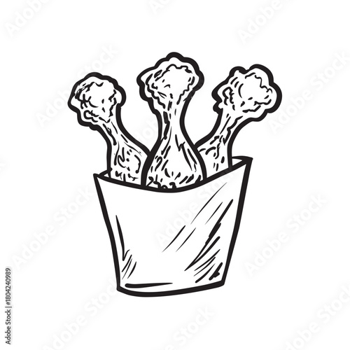 hand drawn vector illustration of chicken legs nuggets fast food 