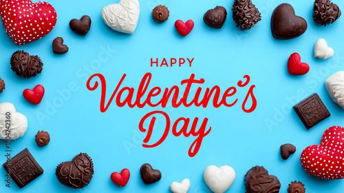 A blue background with Happy Valentine's Day written in red