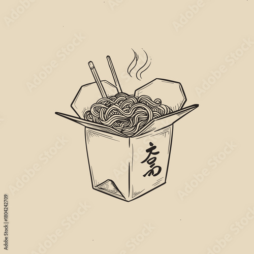 chinese nodles food in a box doodle style vector image