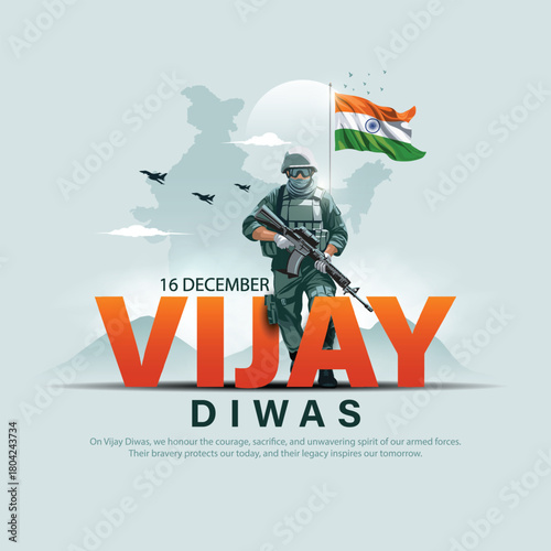 Vector illustration of Vijay Diwas 16 December 1971. Creative design for poster, banner, card.