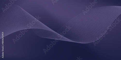 Dark abstract background with glowing wave. Shiny moving lines design element. Modern purple blue gradient flowing wave lines. Futuristic technology concept. Vector illustration