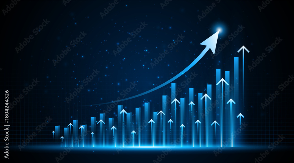 Fototapeta premium Future digital business growth chart. Profitable investment idea. Arrows increase the future growth of the company. 