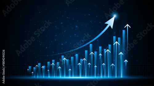 Future digital business growth chart. Profitable investment idea. Arrows increase the future growth of the company.
