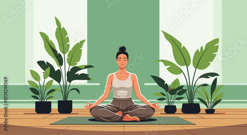 Find inner peace with mindful meditation at home surrounded by calming plants and soothing green tones for a wellness focused lifestyle