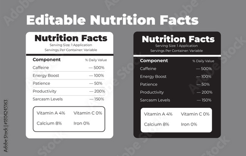Modern packaging nutrition facts template
