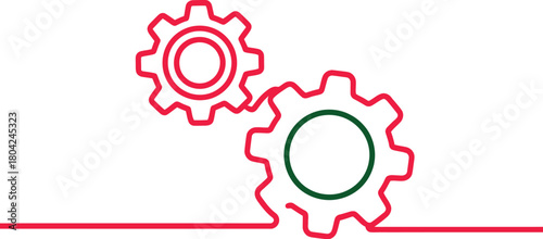 Two gears interlocked with a single line connecting them
