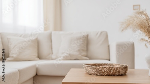 scandinavian. Scandinavian living space with minimalist furniture and a pastel color palette. real-estate listings.