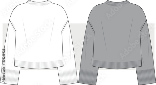 Women's Stand Collar Basic Sweater technical fashion illustration. Knitted Sweater vector,  CAD, Mockup,  Technical Drawing.