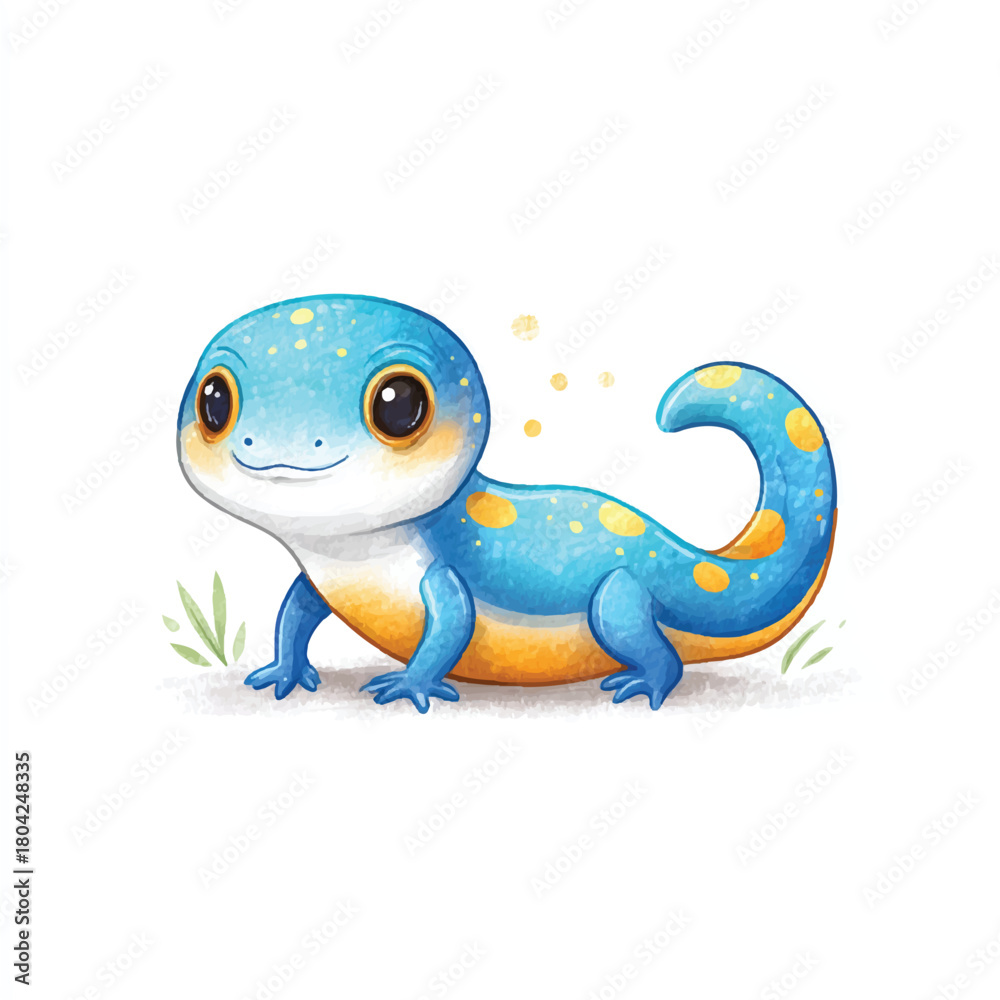 Fototapeta premium Cute Cartoon Blue Lizard Illustration with Big Eyes