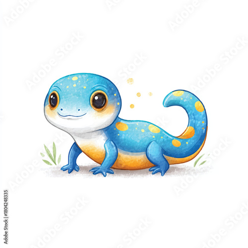 Cute Cartoon Blue Lizard Illustration with Big Eyes