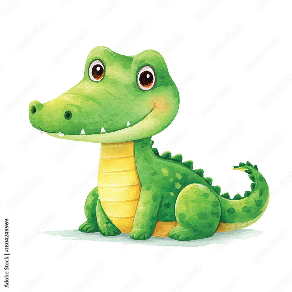 Fototapeta premium Cute Cartoon Alligator Watercolor Illustration