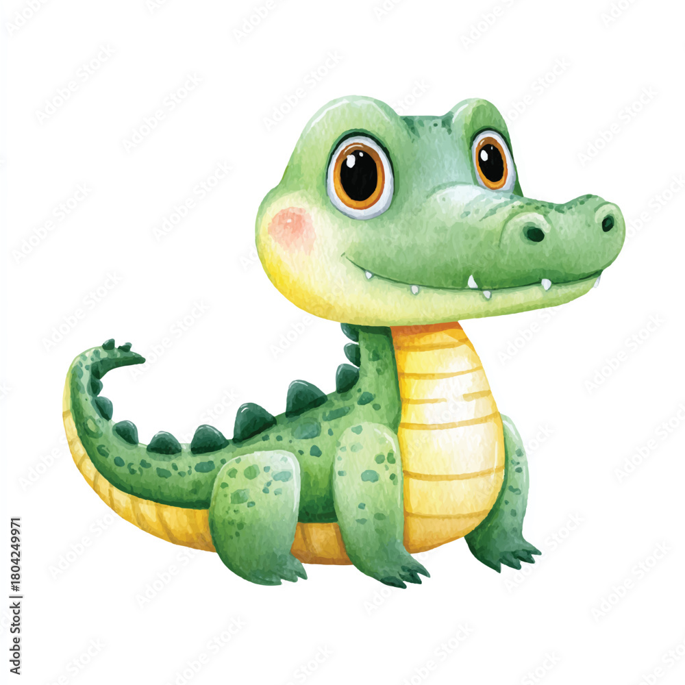 Naklejka premium Cute Cartoon Alligator Watercolor Illustration