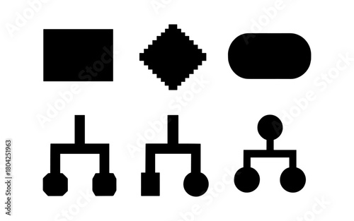 Abstract geometric shapes and tree structures in bold silhouette style