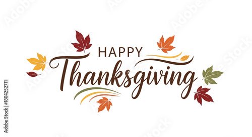 Happy Thanksgiving Calligraphy with Colorful Autumn Leaves Border