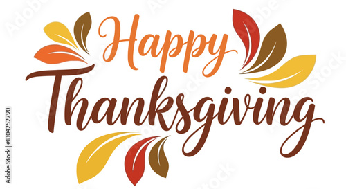Happy Thanksgiving Greeting with Fall Leaves Isolated Vector Graphic