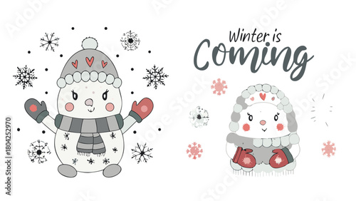 Charming winter character illustration with a cozy and playful design perfect for festive themes and seasonal greetings