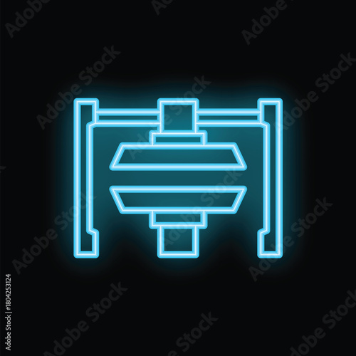 Glowing neon line bench press icon isolated on black background. Gym and fitness concept. Vector illustration