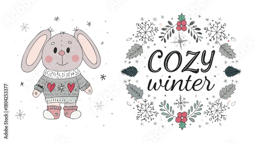 A playful and festive illustration capturing the essence of a cozy winter scene perfect for holiday designs and seasonal celebrations