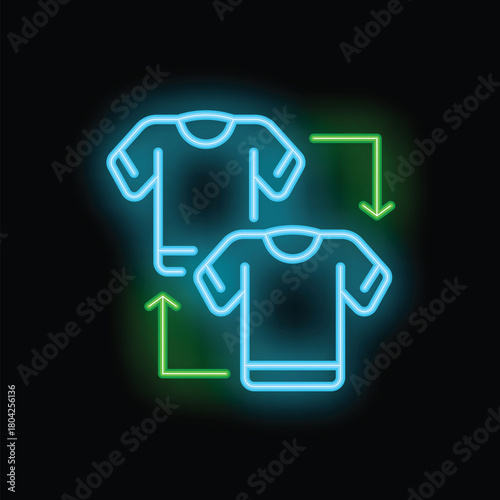 Neon sign depicting two t shirts exchanging positions, symbolizing the concept of clothing swap