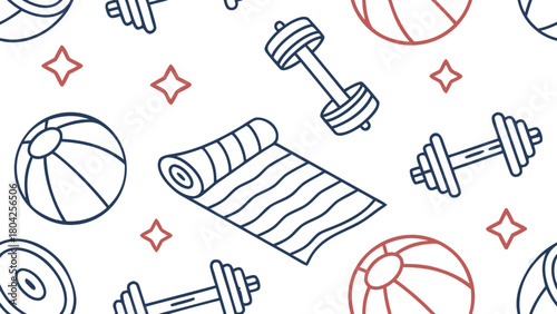 Fitness equipment seamless pattern isolated on