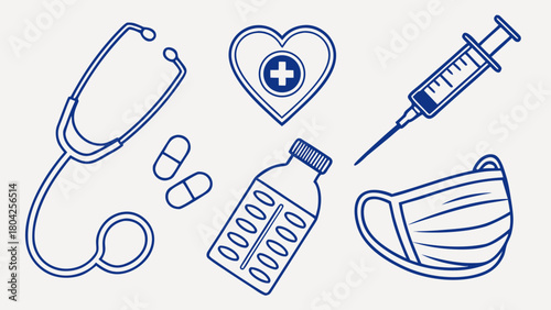 Illustration of medical equipment and supplies isolated on