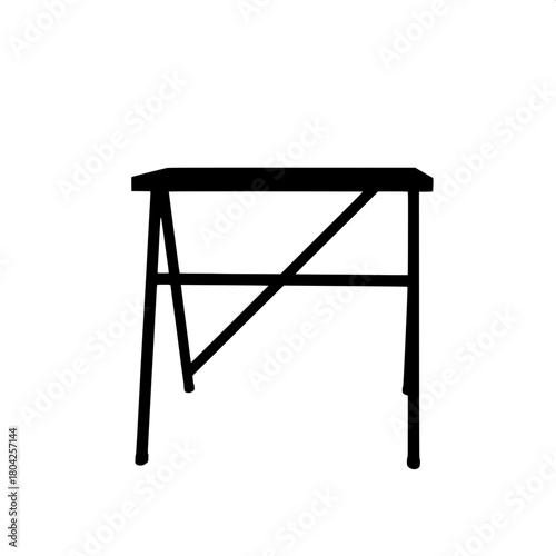 A graphic-style silhouette of a compact folding step stool, presented in solid black on a bright and pristine white canvas, with no visible details or textures, only sharp and precise geometric shapes