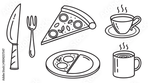 Line art illustration of food items isolated on