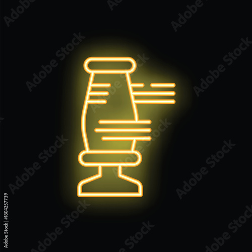 Yellow neon sign of a blender crushing ice on a black background, great for a bar or restaurant