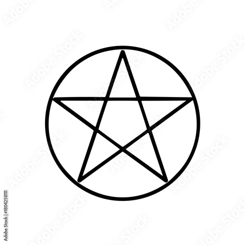 Black pentagram symbol inside a circle on white background  