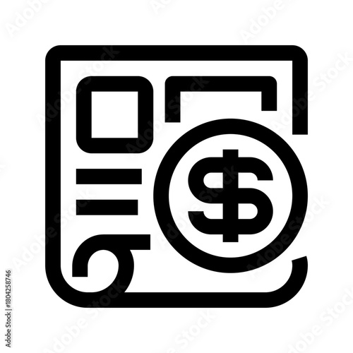Invoice Document Line Icon, Outline Symbol for Billing Record, Payment Tracking, Transaction Listing, Customer Charging, and Financial Statement. Vector Sign Icon.