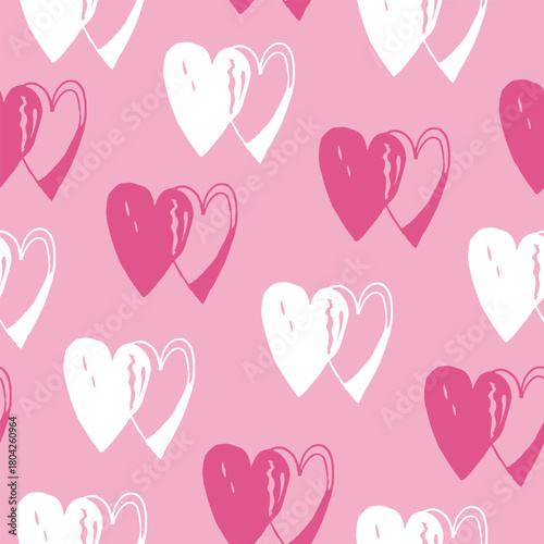 Seamless pattern of white and pink hearts on a delicate background
