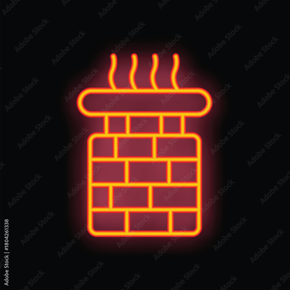 Naklejka premium Neon illustration of a brick chimney releasing hot smoke, great for concepts like winter, heating, and more