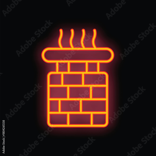 Neon illustration of a brick chimney releasing hot smoke, great for concepts like winter, heating, and more