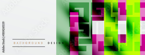Abstract geometric pattern. Vibrant colors blend, creating modern design. White space offers contrast, clean aesthetic.