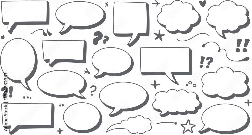 Obraz premium Speech bubbles and comic elements hand drawn style thought bubble cartoon