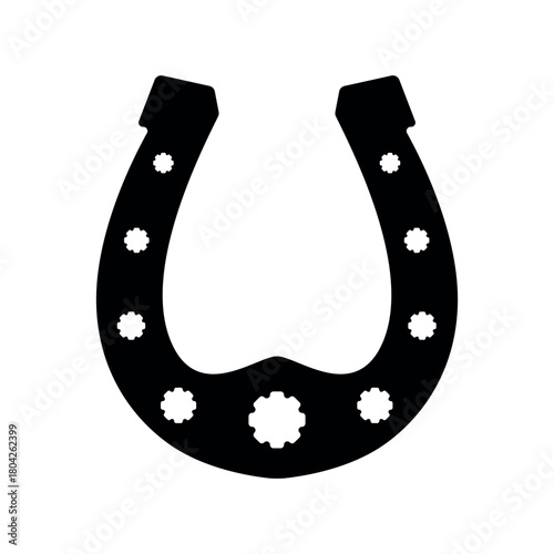 Horseshoe silhouette with flower detail, lucky charm vector icon