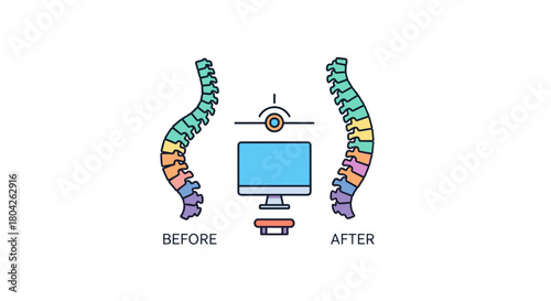 Visually demonstrating the positive impact of ergonomic solutions and proper posture on spinal health, this illustration shows a curved back transforming to an aligned form.