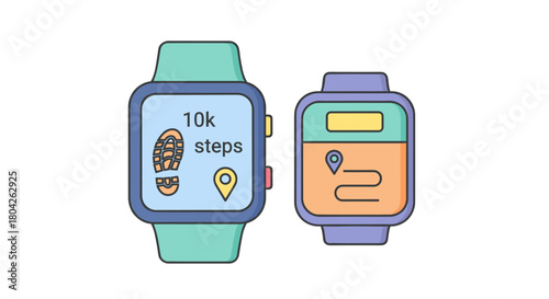 Modern smartwatches display essential fitness data, including step counts, and clear navigation routes, promoting an active, healthy digital lifestyle.