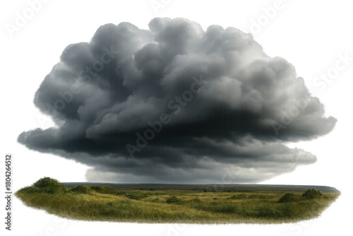 Fototapeta Naklejka Na Ścianę i Meble -  Dark cumulonimbus cloud developing over a lush green field, showing incoming storm conditions. Transparent background included