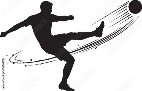 Silhouette of a Soccer Player Kicking a Ball with Motion Effect