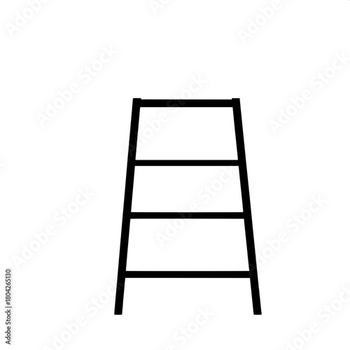 “A solid black outline of an industrial ladder in three-quarter view, set against a stark white backdrop. The flat vector style highlights the straight lines and curves without any texture or gradient
