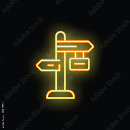 Neon sign in the shape of a signpost showing different directions