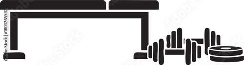 Gym Workout Equipment Silhouette. Weight Bench, Dumbbells, and Weight Plates Vector Illustration.
